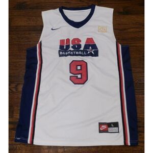 Nike Red White Blue USA Basketball #9 Michael Jordan Jersey Men's Size Large